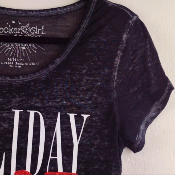 Rocker Girl Black "Holiday 💋 Hot Mess" Acid-Wash Short Sleeve Tee - Picture 3 of 10